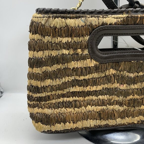 Michael Kors Straw Rosalie Leather Trim Small Crossbody Clutch Bag Purse - Picture 9 of 12